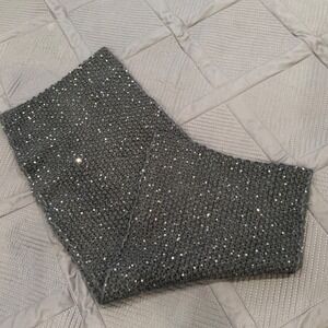 Womens Charcoal Grey Sequin Knit Infinity Scarf Sparkling Chunky Winter Cowl